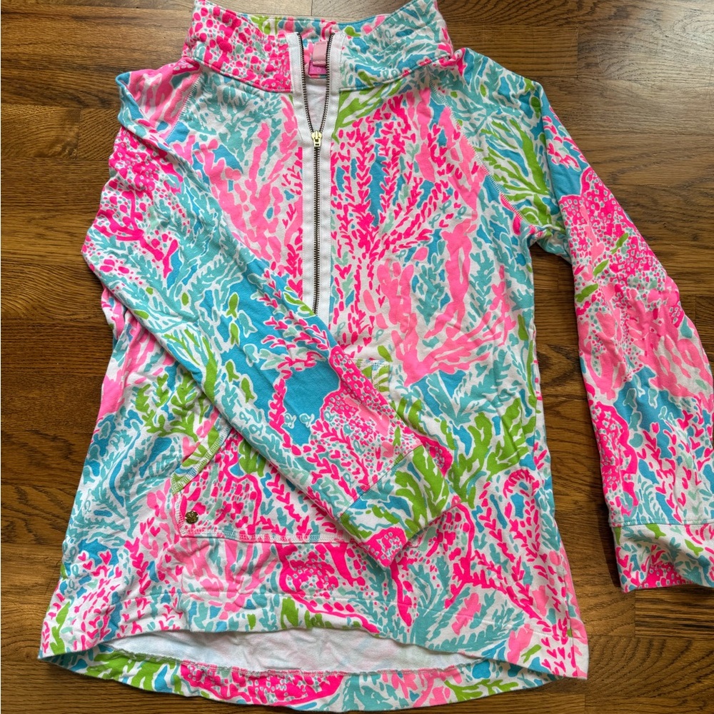 Lilly Pulitzer Popover Original Let's Cha Cha Print Size Large - Quarter Zip